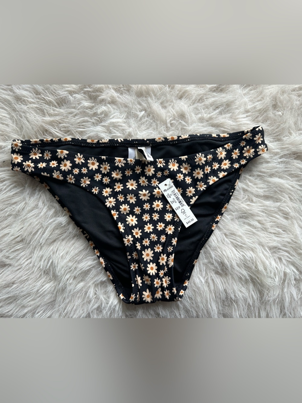 Madewell Swim NWT Black Floral Daisy Bikini Bottoms for women second wave XS